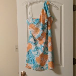 Lilly Pulitzer one-shoulder ruffle silk dress sz 6